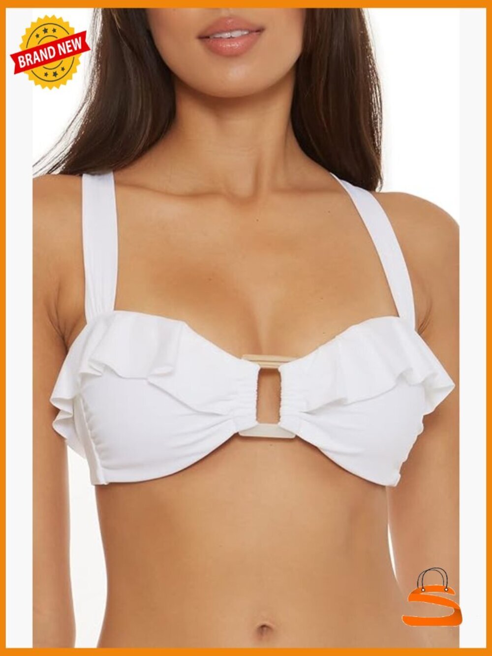 Large Shirred Bandeau Bikini Top with Adjustable Tie Back